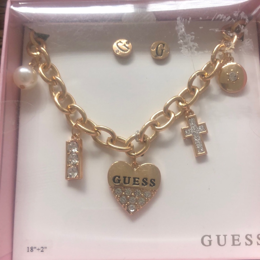 GUESS Gold Necklace with Heart and Cross Charms
